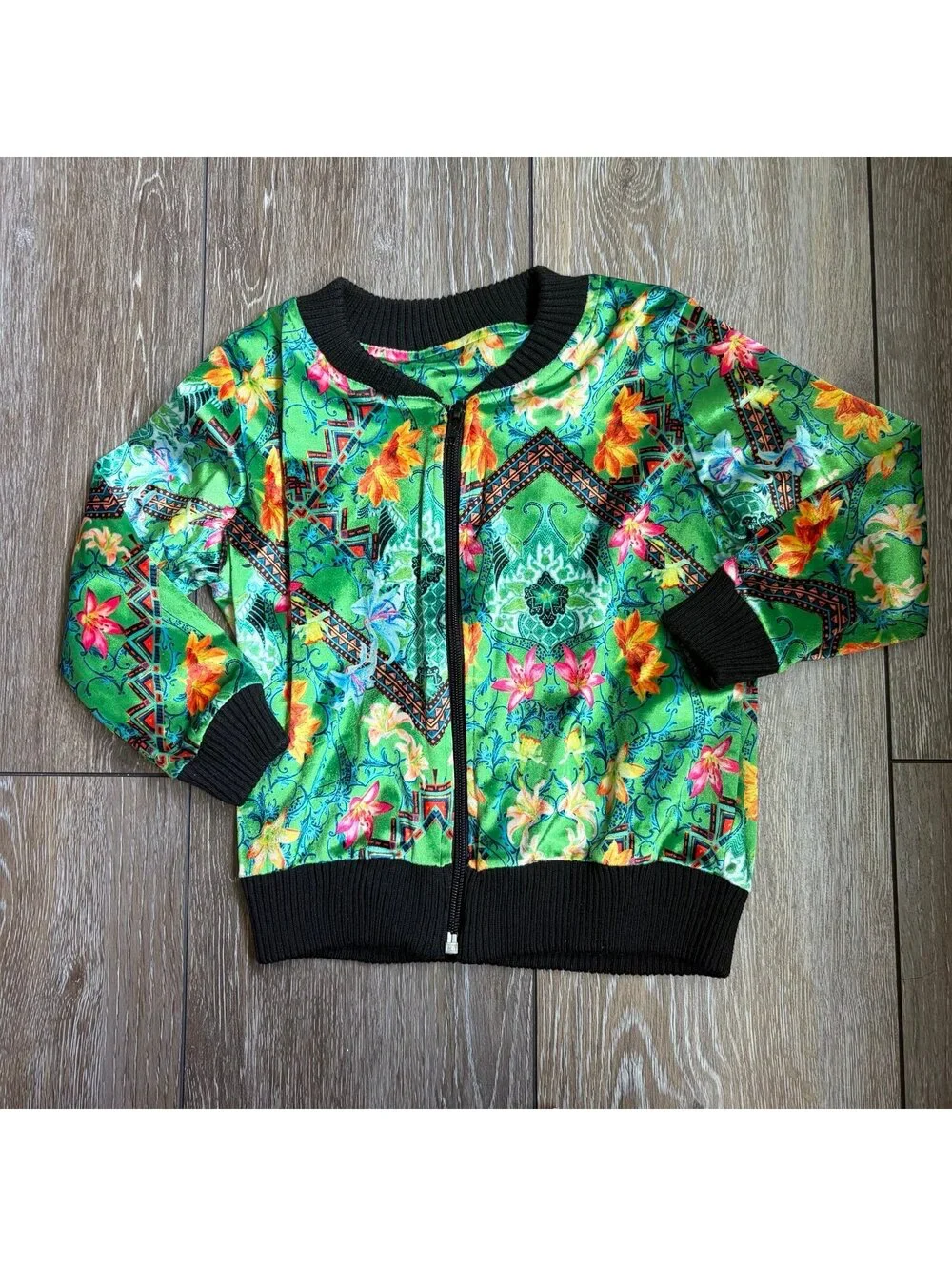 Beach Boom Kids Size 2 Oversized Tropical Floral Bomber Jacket